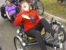A jolly couple stop to talk about their adventures on their recumbent tandem at North Kessock, 37.5 miles from Carbisdale